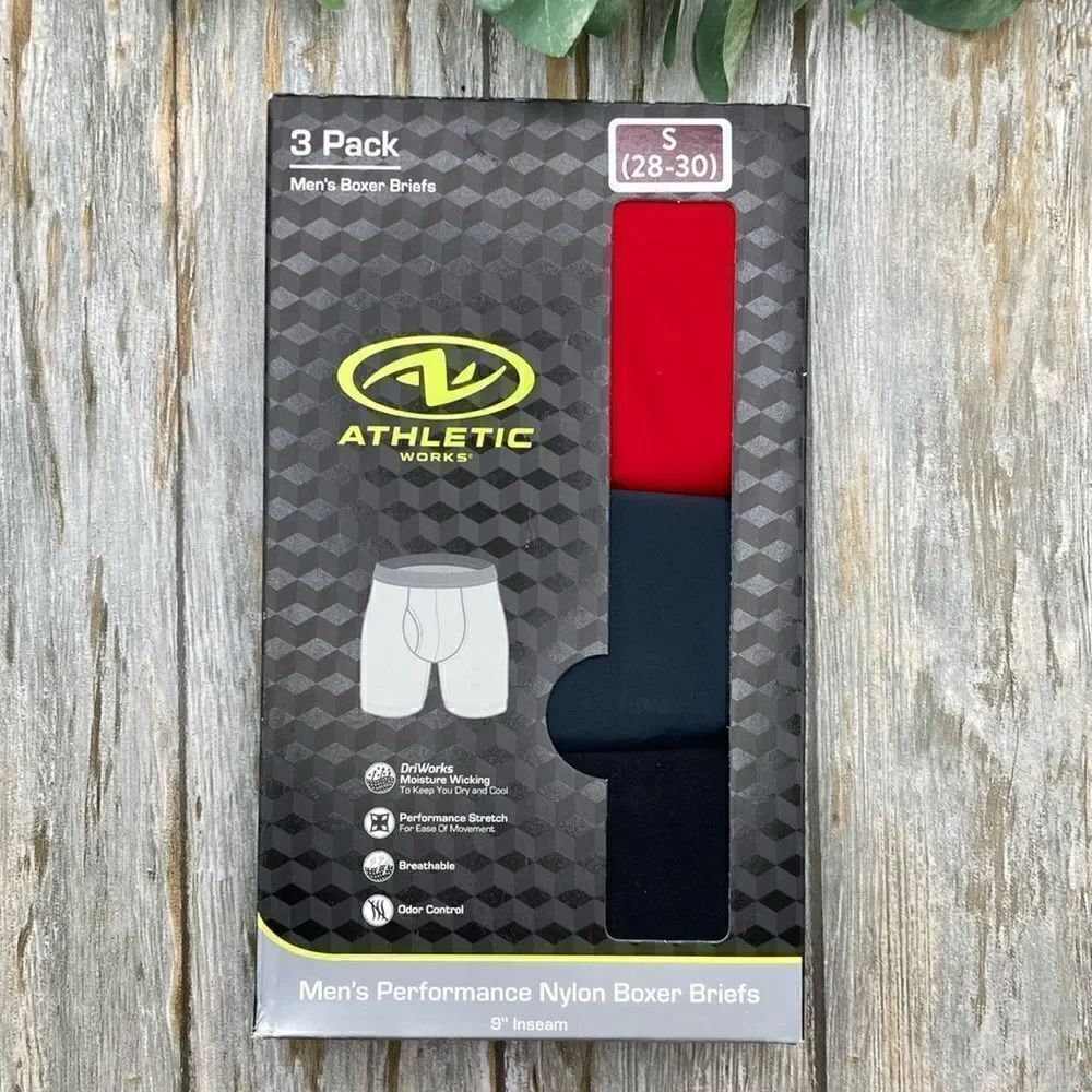 Mens Performance Long Leg Stretch Nylon Boxer Briefs Underwear 3 Pack Size S